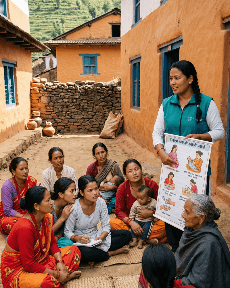 Health worker providing community education and support to a patient